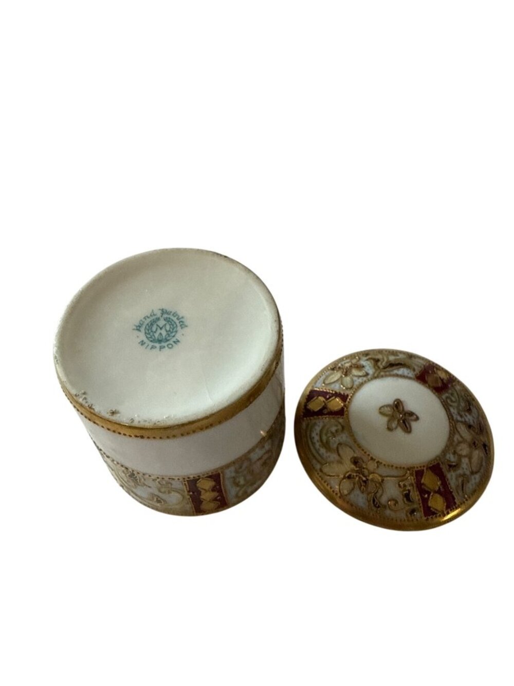 Hand-Painted Nippon Porcelain Trinket Box With Gold & Floral Accents - Picture 3 of 6